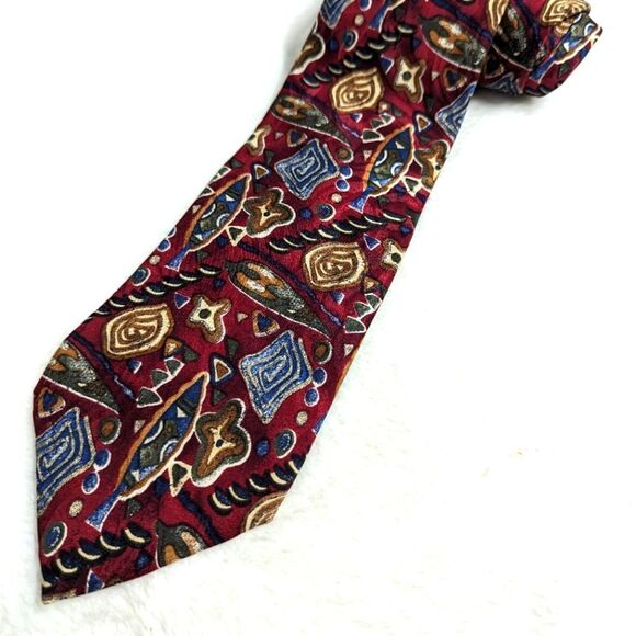 Vintage Men's Abstract Print 100% Silk Tie By Essentia - Picture 3 of 11